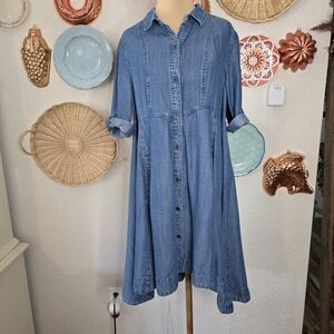 Chelsea & Theodore Chambray Denim Button-Down Fit & Flare Dress